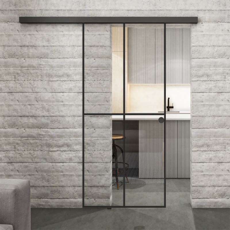 Glasschiebetür BLACK-LINE Loft Schwarzlack 08 Auf Klarglas