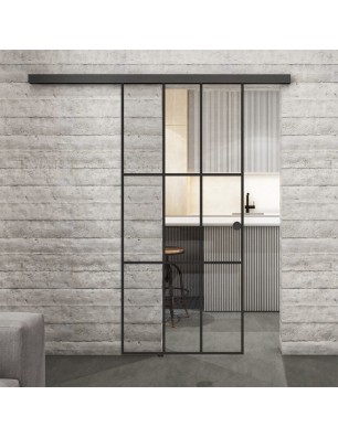 Glasschiebetür BLACK-LINE Loft Schwarzlack 11 Auf Klarglas