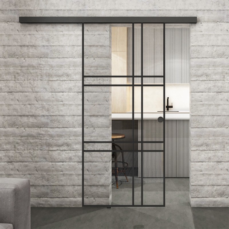 Glasschiebetür BLACK-LINE Loft Schwarzlack 20 Auf Klarglas