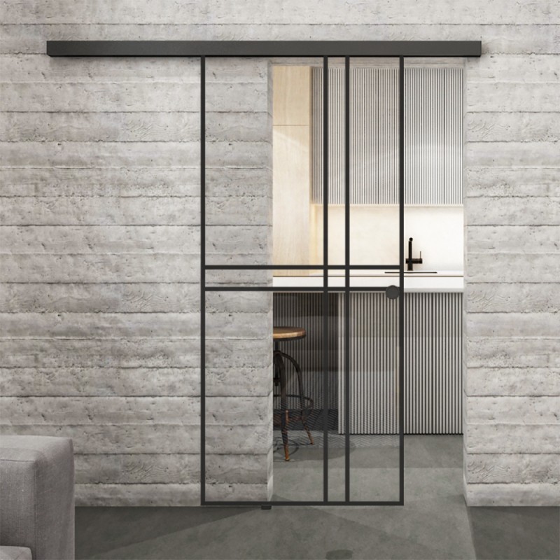 Glasschiebetür BLACK-LINE Loft Schwarzlack 21 Auf Klarglas