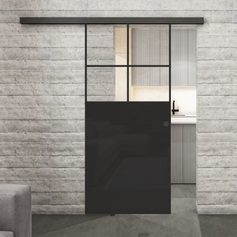 Glasschiebetür BLACK-LINE Loft Schwarzlack 23 Auf Klarglas