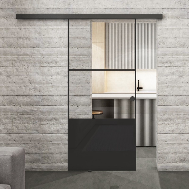 Glasschiebetür BLACK-LINE Loft Schwarzlack 33 Auf Klarglas