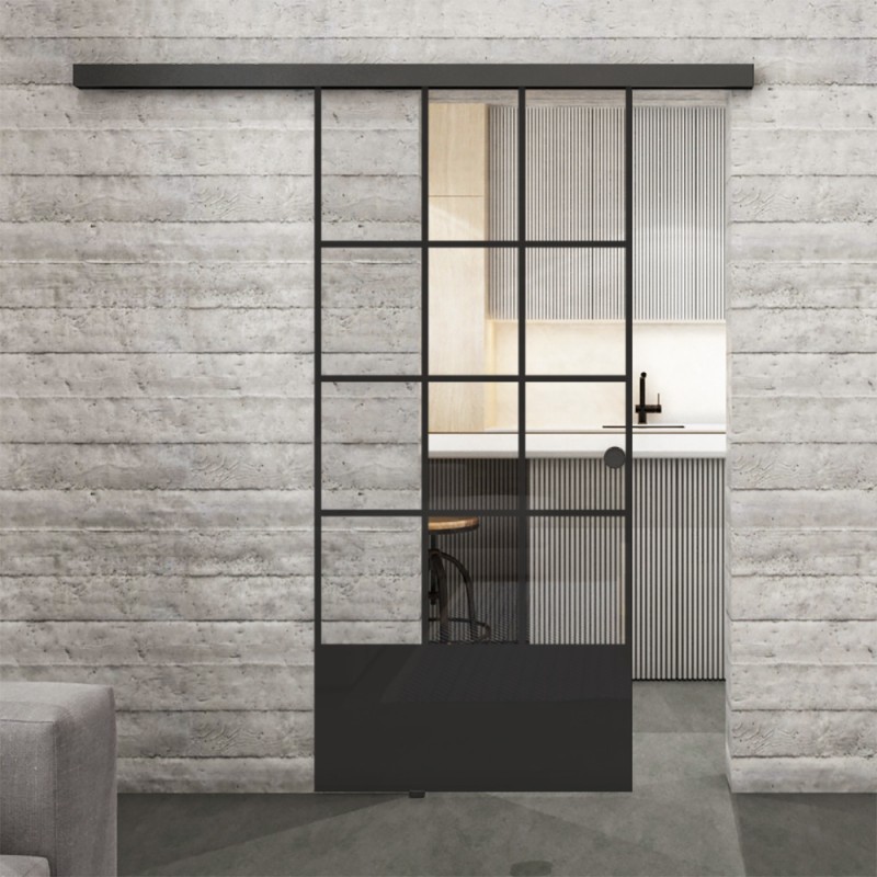 Glasschiebetür BLACK-LINE Loft Schwarzlack 37 Auf Klarglas