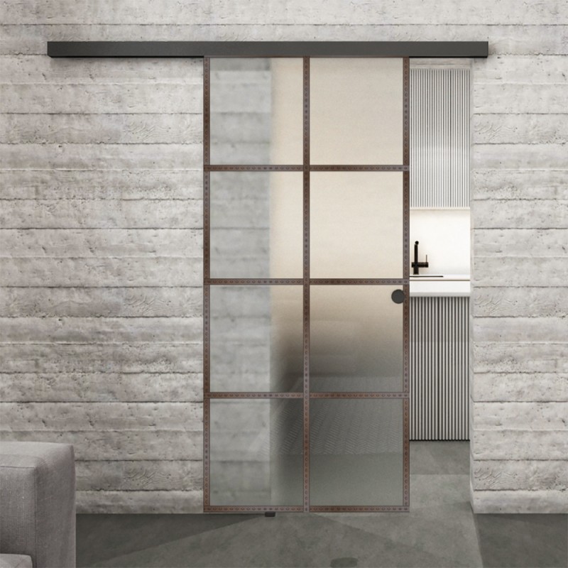 Glasschiebetür BLACK-LINE Loft Rosteisen Genietet 06 Blickdicht