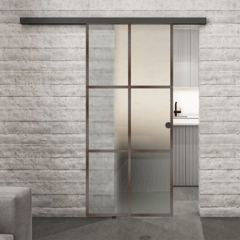 Glasschiebetür BLACK-LINE Loft Rosteisen Genietet 07 Blickdicht