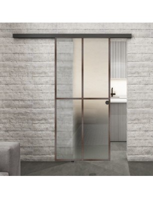 Glasschiebetür BLACK-LINE Loft Rosteisen Genietet 08 Blickdicht