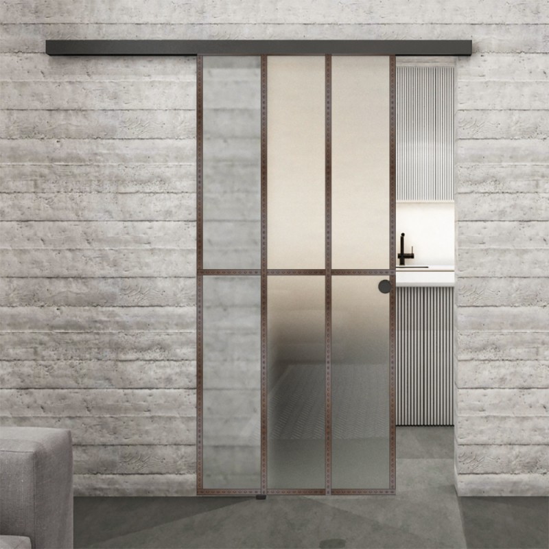 Glasschiebetür BLACK-LINE Loft Rosteisen Genietet 12 Blickdicht