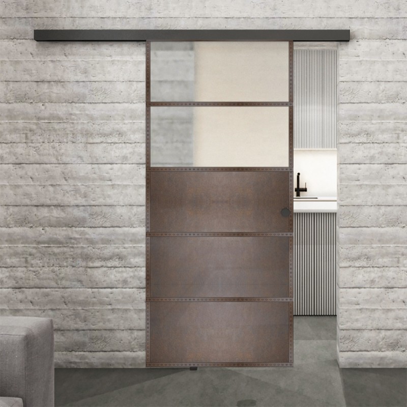 Glasschiebetür BLACK-LINE Loft Rosteisen Genietet 13 Blickdicht