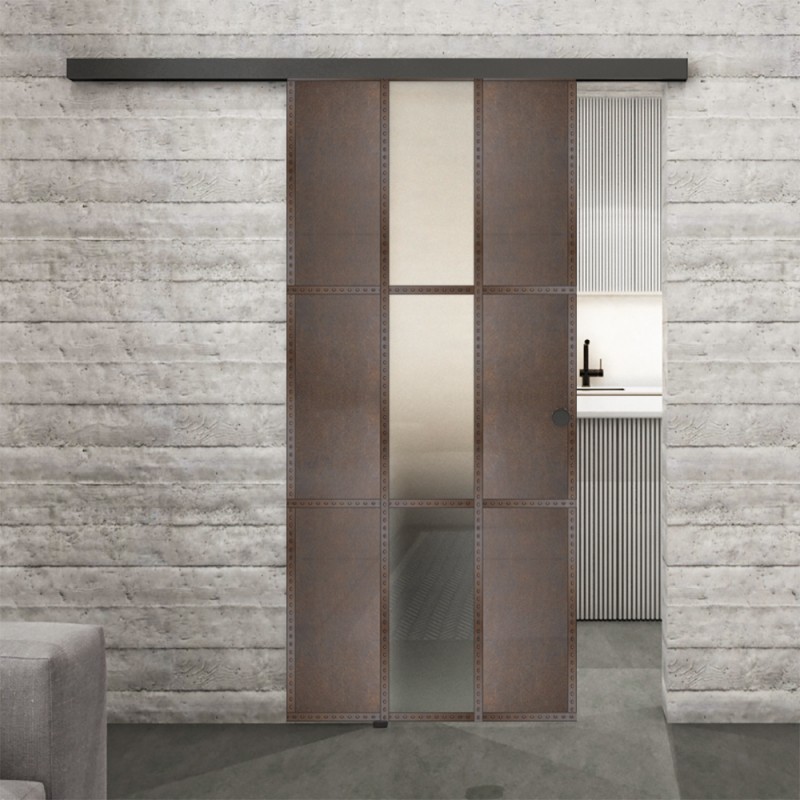 Glasschiebetür BLACK-LINE Loft Rosteisen Genietet 36 Blickdicht