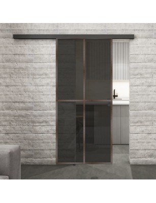 Glasschiebetür BLACK-LINE Loft Rosteisen Genietet 08 Auf Grauglas