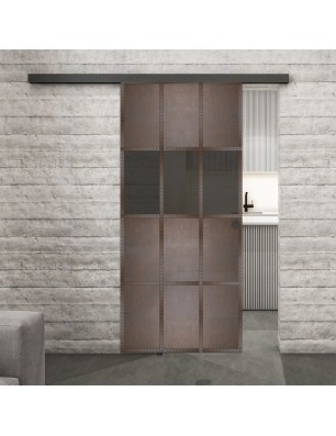 Glasschiebetür BLACK-LINE Loft Rosteisen Genietet 32 Auf Grauglas