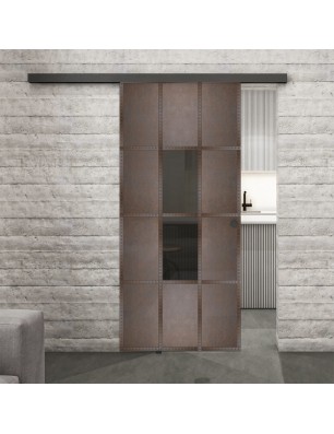 Glasschiebetür BLACK-LINE Loft Rosteisen Genietet 35 Auf Grauglas