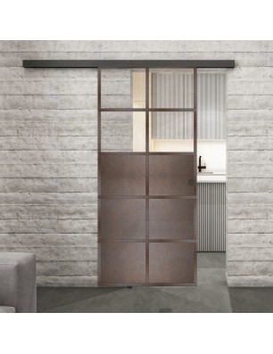 Glasschiebetür BLACK-LINE Loft Rosteisen Genietet 17 Auf Klarglas