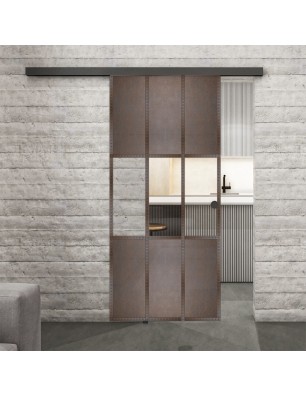 Glasschiebetür BLACK-LINE Loft Rosteisen Genietet 33 Auf Klarglas