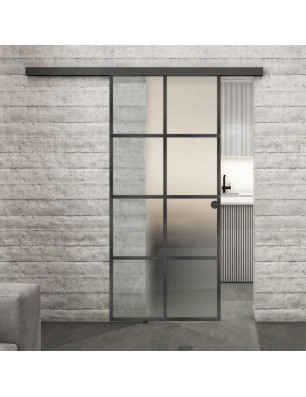 Glasschiebetür BLACK-LINE Loft Schwarzeisen Genietet 06 Blickdicht