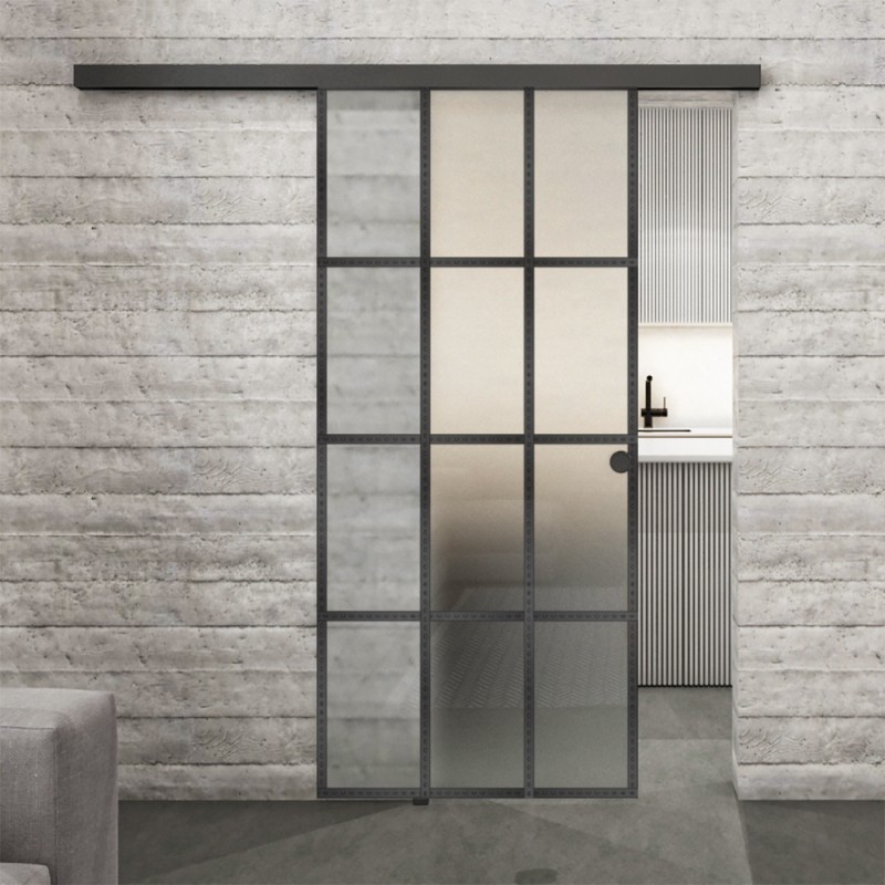 Glasschiebetür BLACK-LINE Loft Schwarzeisen Genietet 10 Blickdicht