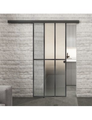 Glasschiebetür BLACK-LINE Loft Schwarzeisen Genietet 12 Blickdicht