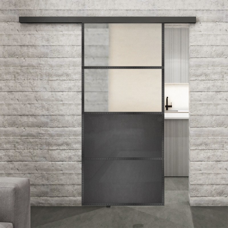 Glasschiebetür BLACK-LINE Loft Schwarzeisen Genietet 14 Blickdicht