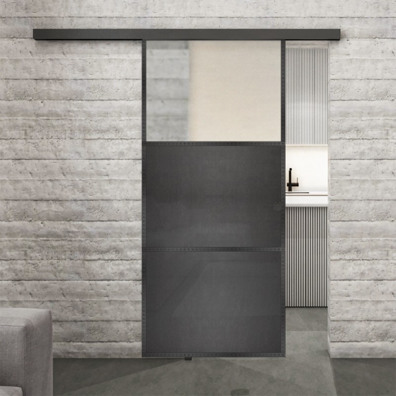 Glasschiebetür BLACK-LINE Loft Schwarzeisen Genietet 15 Blickdicht