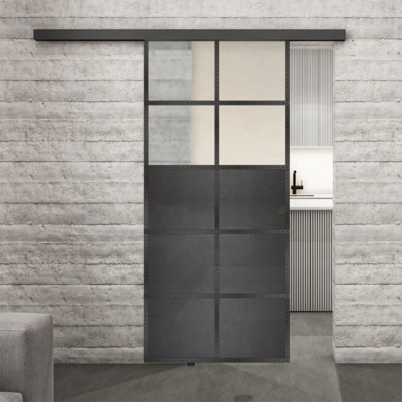 Glasschiebetür BLACK-LINE Loft Schwarzeisen Genietet 17 Blickdicht