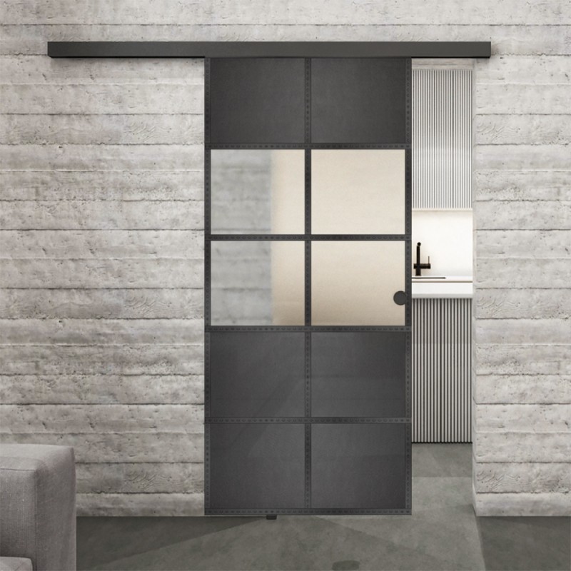 Glasschiebetür BLACK-LINE Loft Schwarzeisen Genietet 28 Blickdicht