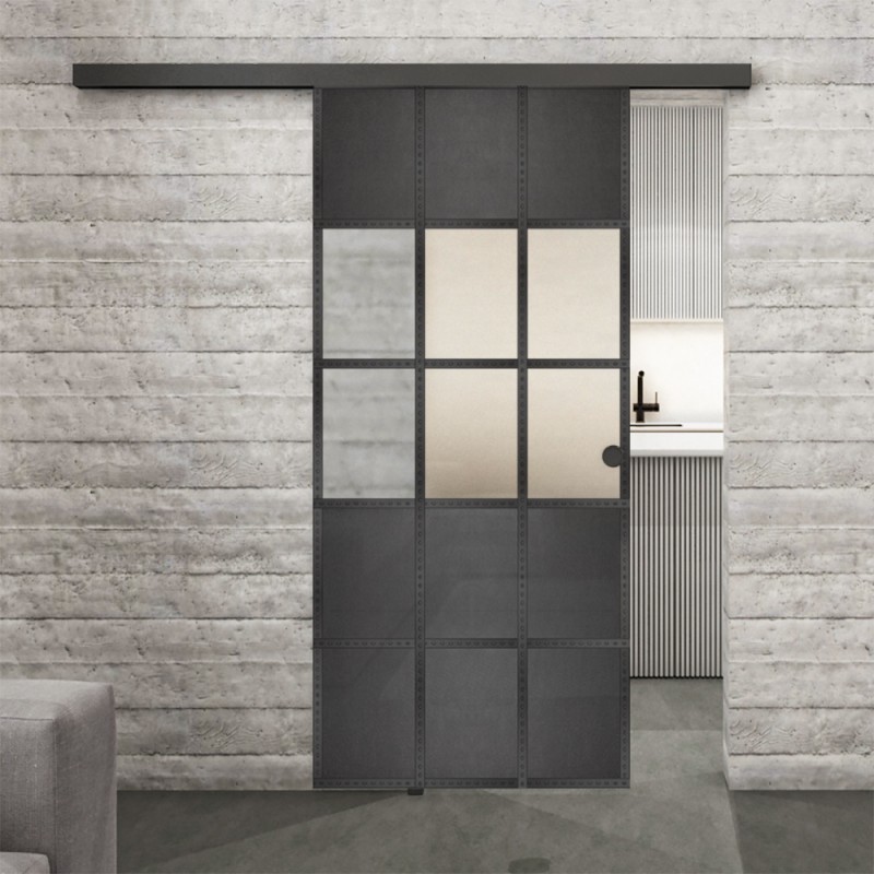Glasschiebetür BLACK-LINE Loft Schwarzeisen Genietet 31 Blickdicht