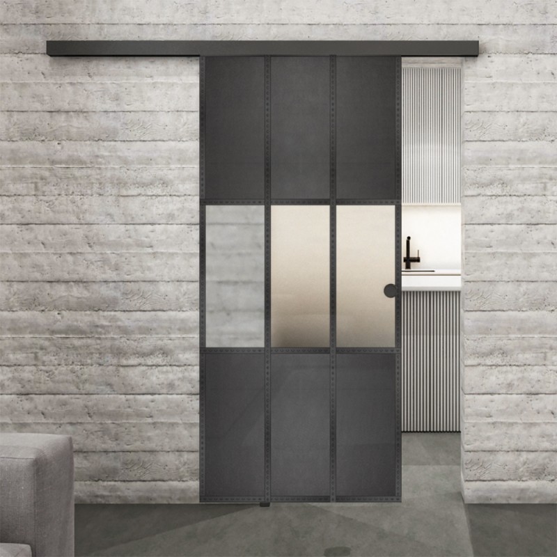 Glasschiebetür BLACK-LINE Loft Schwarzeisen Genietet 33 Blickdicht
