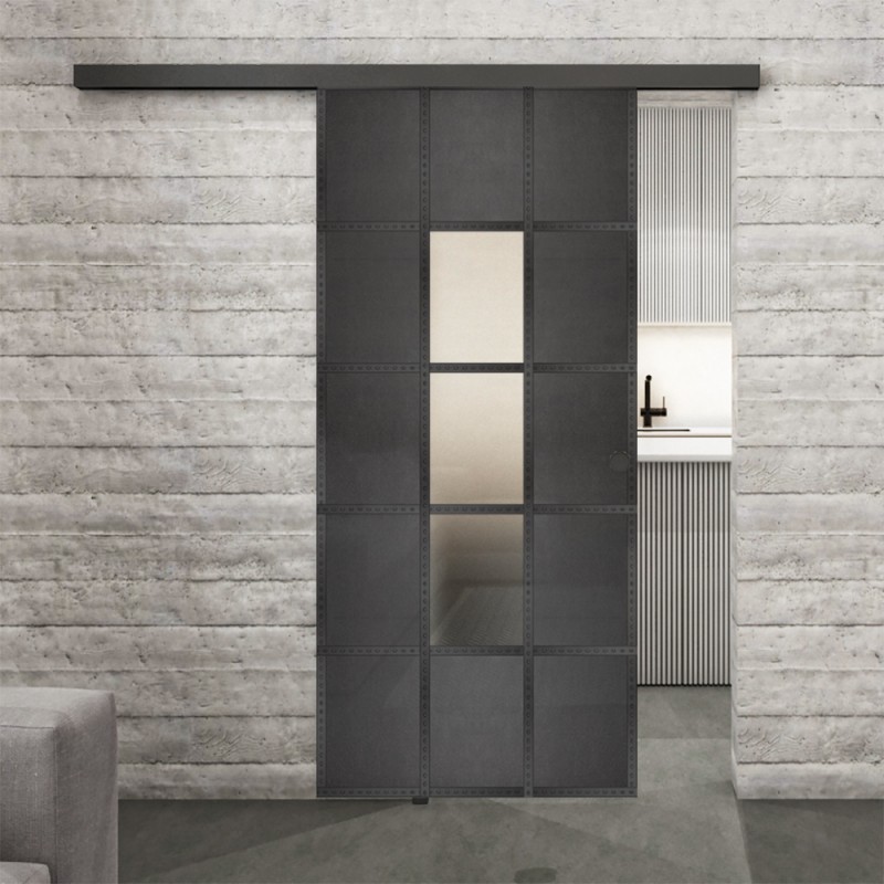 Glasschiebetür BLACK-LINE Loft Schwarzeisen Genietet 34 Blickdicht