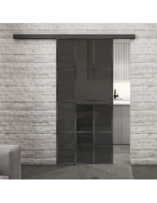 Glasschiebetür BLACK-LINE Loft Schwarzeisen Genietet 10 Auf Grauglas