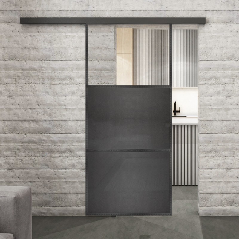 Glasschiebetür BLACK-LINE Loft Schwarzeisen Genietet 15 Auf Klarglas