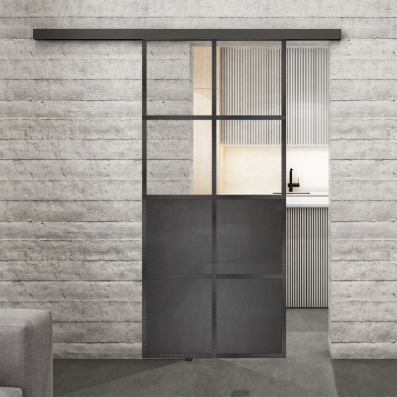 Glasschiebetür BLACK-LINE Loft Schwarzeisen Genietet 18 Auf Klarglas