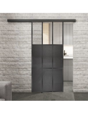 Glasschiebetür BLACK-LINE Loft Schwarzeisen Genietet 23 Auf Klarglas