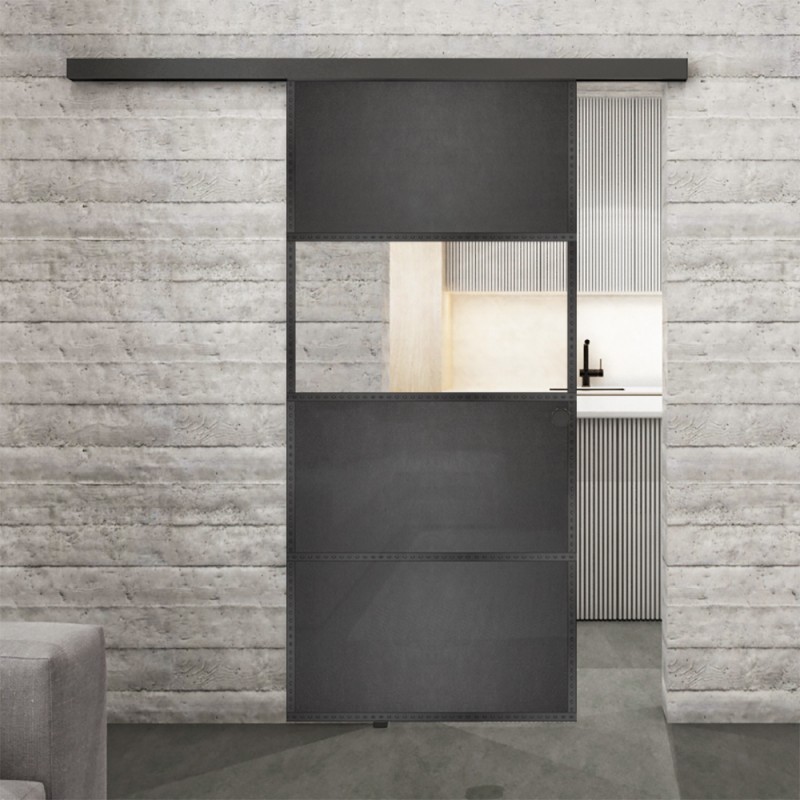 Glasschiebetür BLACK-LINE Loft Schwarzeisen Genietet 26 Auf Klarglas