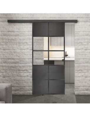 Glasschiebetür BLACK-LINE Loft Schwarzeisen Genietet 28 Auf Klarglas