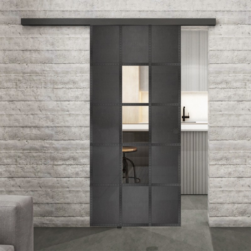 Glasschiebetür BLACK-LINE Loft Schwarzeisen Genietet 34 Auf Klarglas