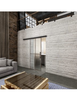 Glasschiebetür BLACK-LINE Loft Rosteisen Genietet 08 Blickdicht