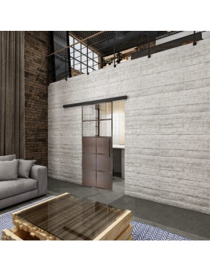 Glasschiebetür BLACK-LINE Loft Rosteisen Genietet 17 Auf Klarglas