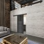 Glasschiebetür BLACK-LINE Loft Schwarzeisen Genietet 15 Auf Grauglas