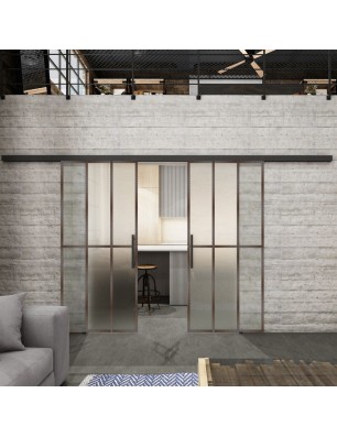 Glasschiebetür BLACK-LINE Loft Rosteisen Genietet 12 Blickdicht