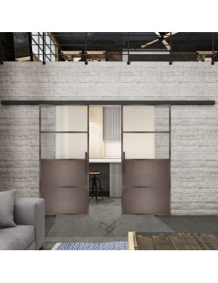 Glasschiebetür BLACK-LINE Loft Rosteisen Genietet 14 Blickdicht