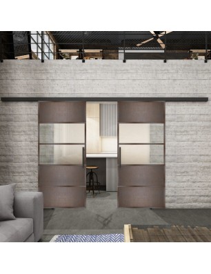 Glasschiebetür BLACK-LINE Loft Rosteisen Genietet 25 Blickdicht