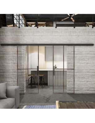 Glasschiebetür BLACK-LINE Loft Rosteisen Genietet 08 Auf Klarglas
