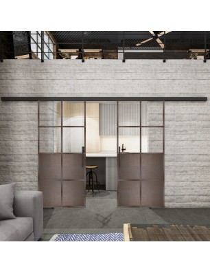 Glasschiebetür BLACK-LINE Loft Rosteisen Genietet 18 Auf Klarglas