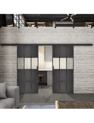 Glasschiebetür BLACK-LINE Loft Schwarzeisen Genietet 32 Blickdicht
