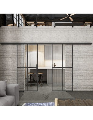 Glasschiebetür BLACK-LINE Loft Schwarzeisen Genietet 08 Auf Klarglas