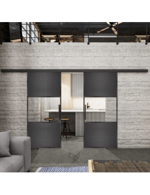 Glasschiebetür BLACK-LINE Loft Schwarzeisen Genietet 27 Auf Klarglas