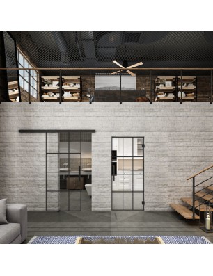 Glasschiebetür BLACK-LINE Loft Schwarzlack 10 Auf Klarglas
