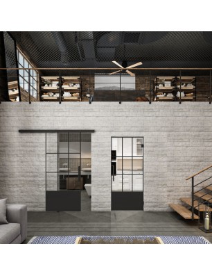Glasschiebetür BLACK-LINE Loft Schwarzlack 38 Auf Klarglas