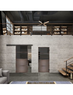 Glasschiebetür BLACK-LINE Loft Rosteisen Genietet 14 Auf Grauglas