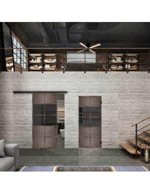 Glasschiebetür BLACK-LINE Loft Rosteisen Genietet 28 Auf Grauglas